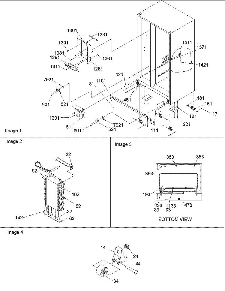Drain, Rollers & Evap Assy Diagram and Parts List for SRD528VE P1320402W E Amana Refrigerator