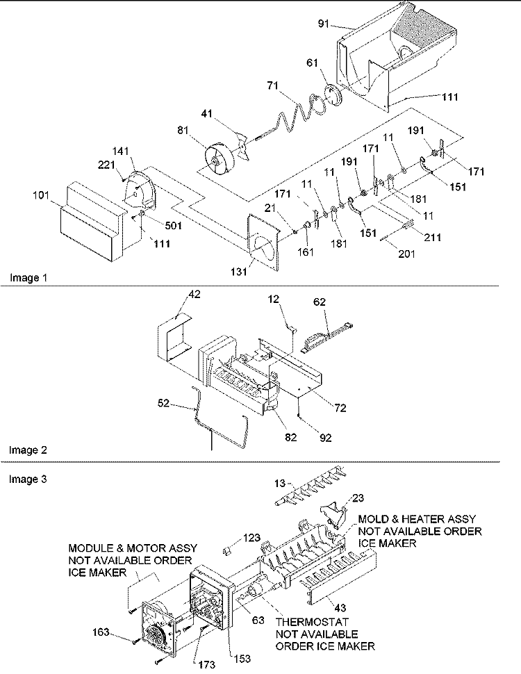 Ice Bucket Auger & Ice Maker Parts Diagram and Parts List for SRD528VE P1320402W E Amana Refrigerator