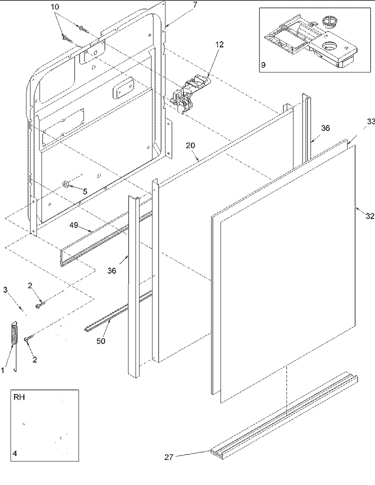 Door Diagram and Parts List for DWA33AW P1318604W Amana Dishwasher
