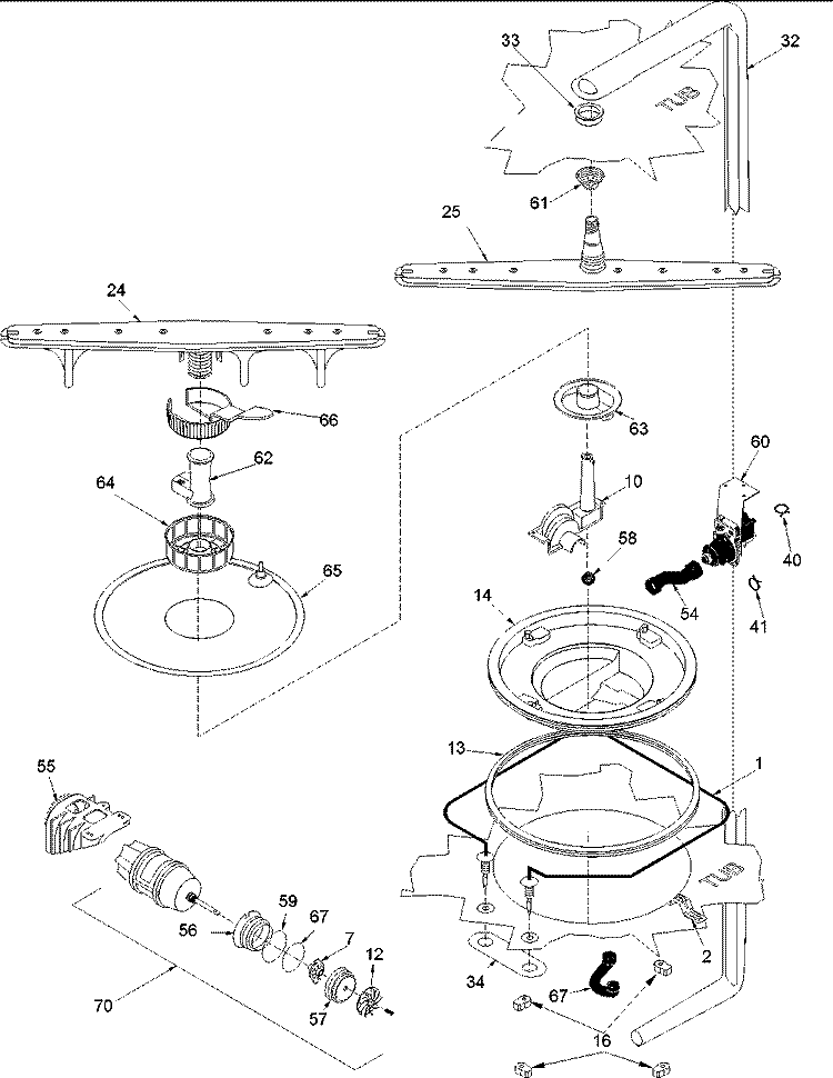 Motor Diagram and Parts List for DWA33AW P1318604W Amana Dishwasher