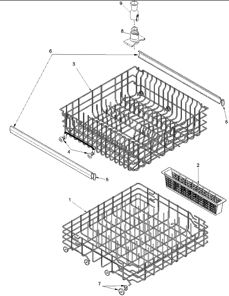 Rack Diagram and Parts List for DWA33AW P1318604W Amana Dishwasher