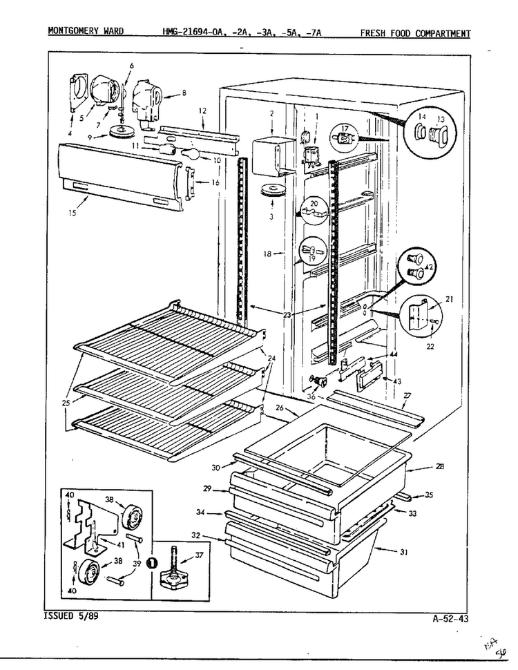 Fresh Food Compartment Diagram and Parts List for 21694A  Admiral Refrigerator