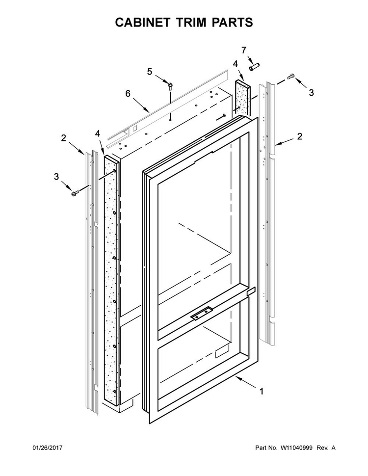 Cabinet Trim Parts Diagram and Parts List for JB36NXFXLE01  Jenn-Air Refrigerator