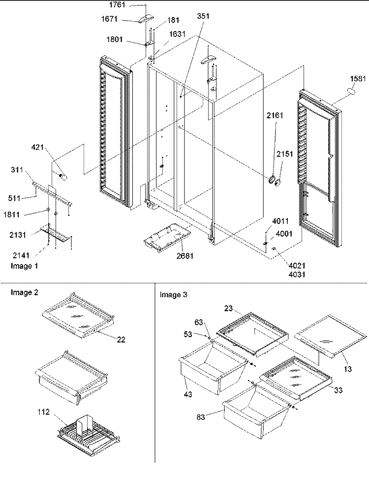 Lights, Hinges & Shelving Diagram and Parts List for ARS9107AS PARS9107AS0 Amana Refrigerator