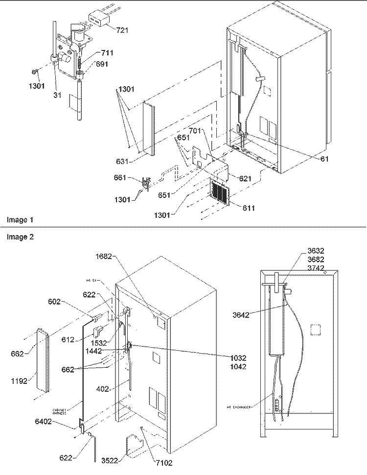 Cabinet Back Diagram and Parts List for TN21V2C P1315907W C Amana Refrigerator
