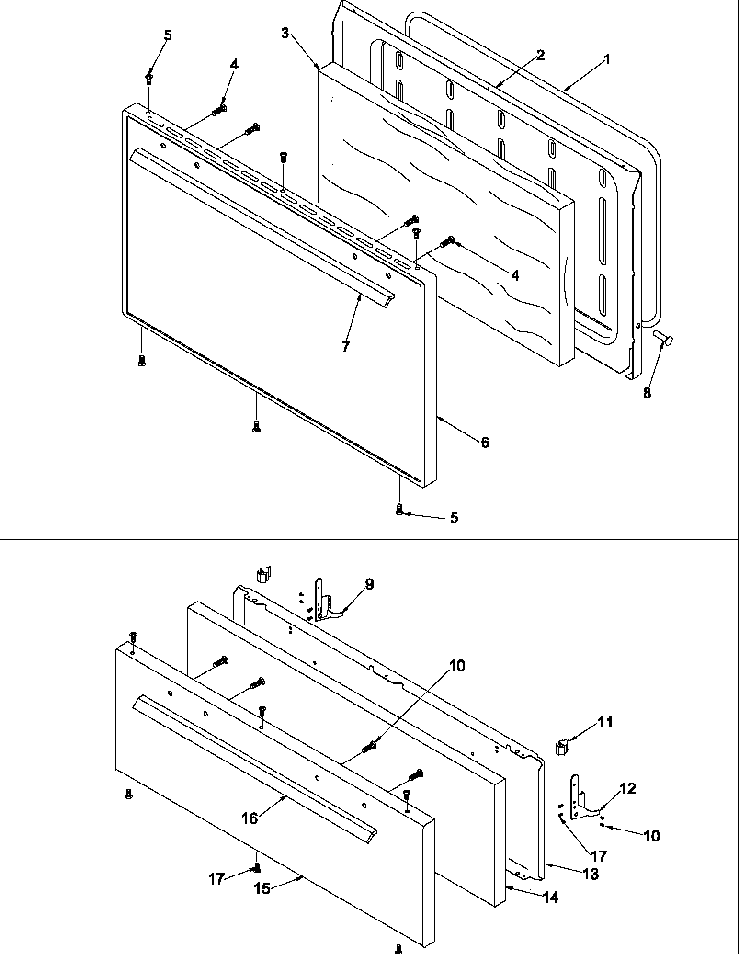 Oven Door And Broiler Door Diagram and Parts List for ARO3100L-P1143334NL  Amana Range