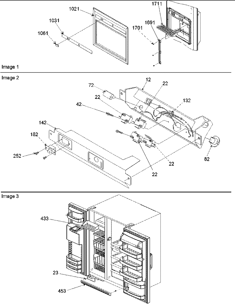 Facade Dispenser Cover, Elect Brkt Assy Diagram and Parts List for ARS236XAW PARS236XAW0 Amana Refrigerator