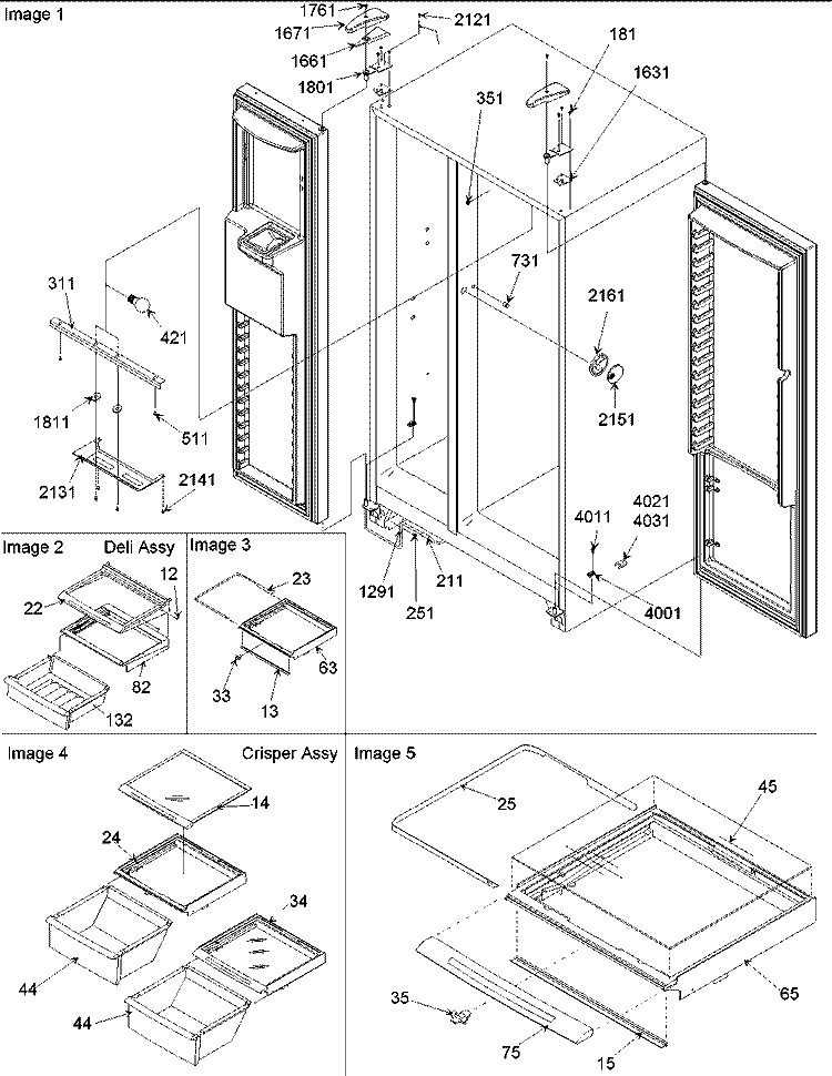 Refrigerator / Freezer Lights and Hinges Diagram and Parts List for ARS236XAW PARS236XAW0 Amana Refrigerator
