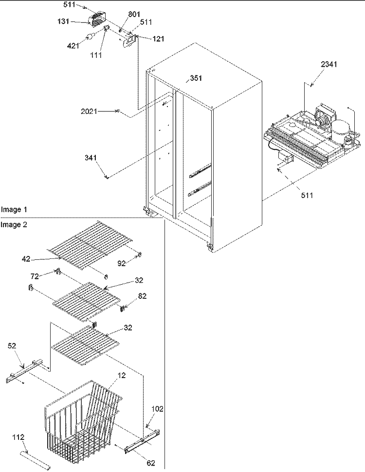 Freezer Shelves and Lights Diagram and Parts List for ARS236XAW PARS236XAW0 Amana Refrigerator