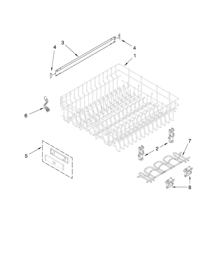 Upper Rack And Track Parts Diagram and Parts List for JDB3200AWS2  Jenn-Air Dishwasher