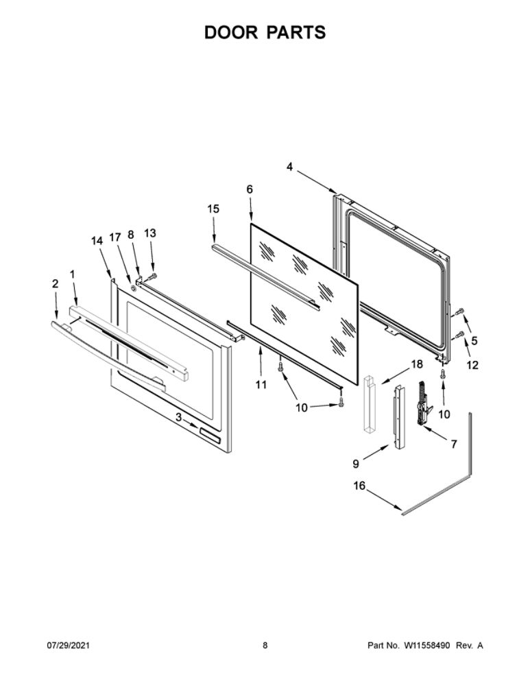 Door Parts Diagram and Parts List for JIS1450DS3  Maytag Range
