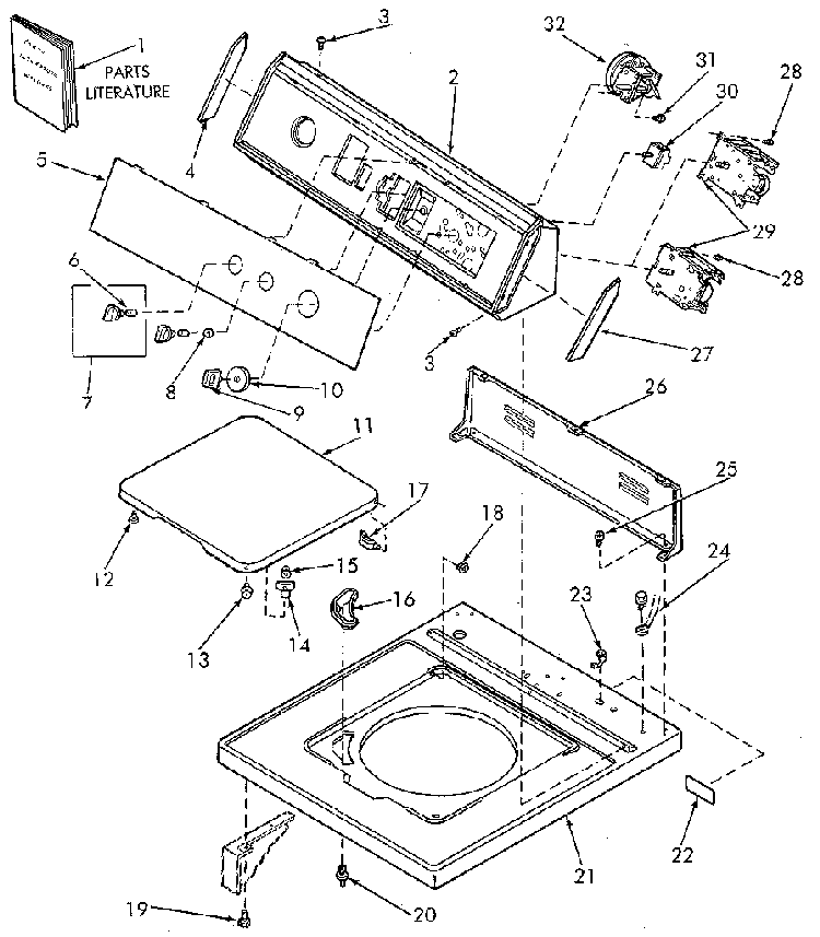 Control Hood, Controls, Loading Door And Cabinet Top Diagram and Parts List for NA3612L33628  Speed Queen Washer