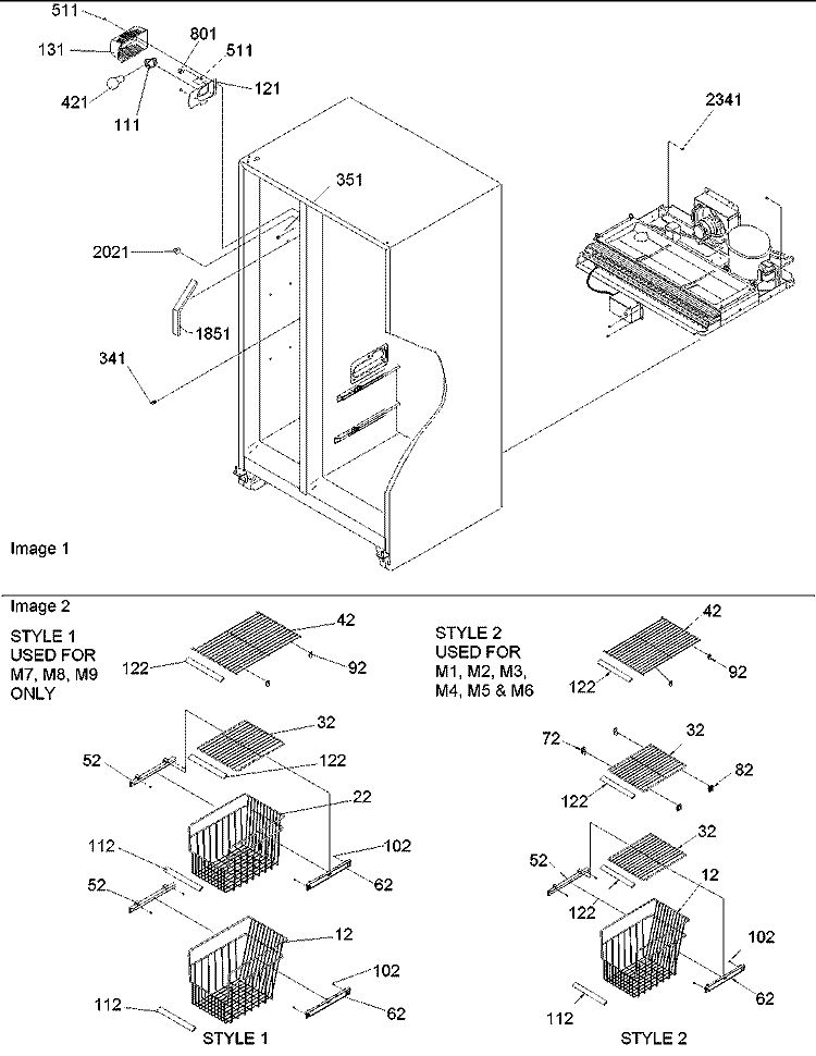 Freezer Shelves & Lights Diagram and Parts List for ARS2666AW PARS2666AW0 Amana Refrigerator