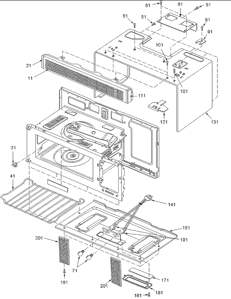 Outer Case, Rack, Lights and Filters Diagram and Parts List for MVH350E P1323206M Amana Microwave