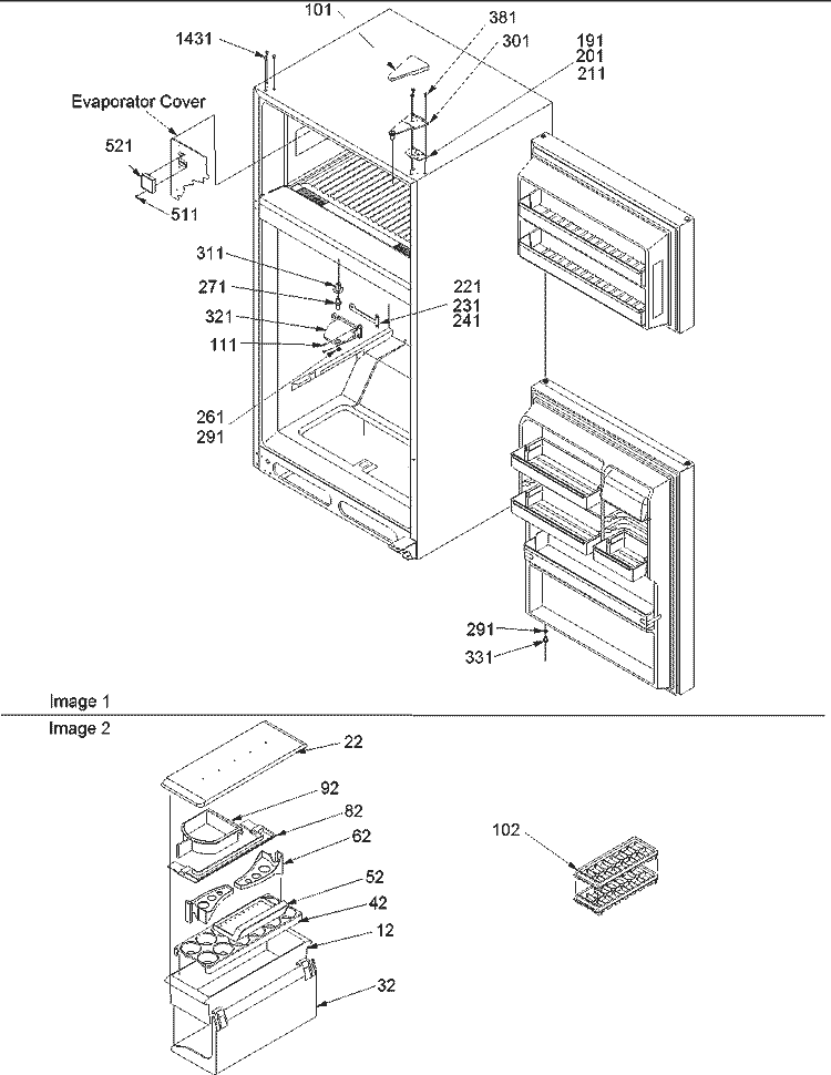 Door, Hinges & Accessories Diagram and Parts List for TR18V2E P1315705W E Amana Refrigerator
