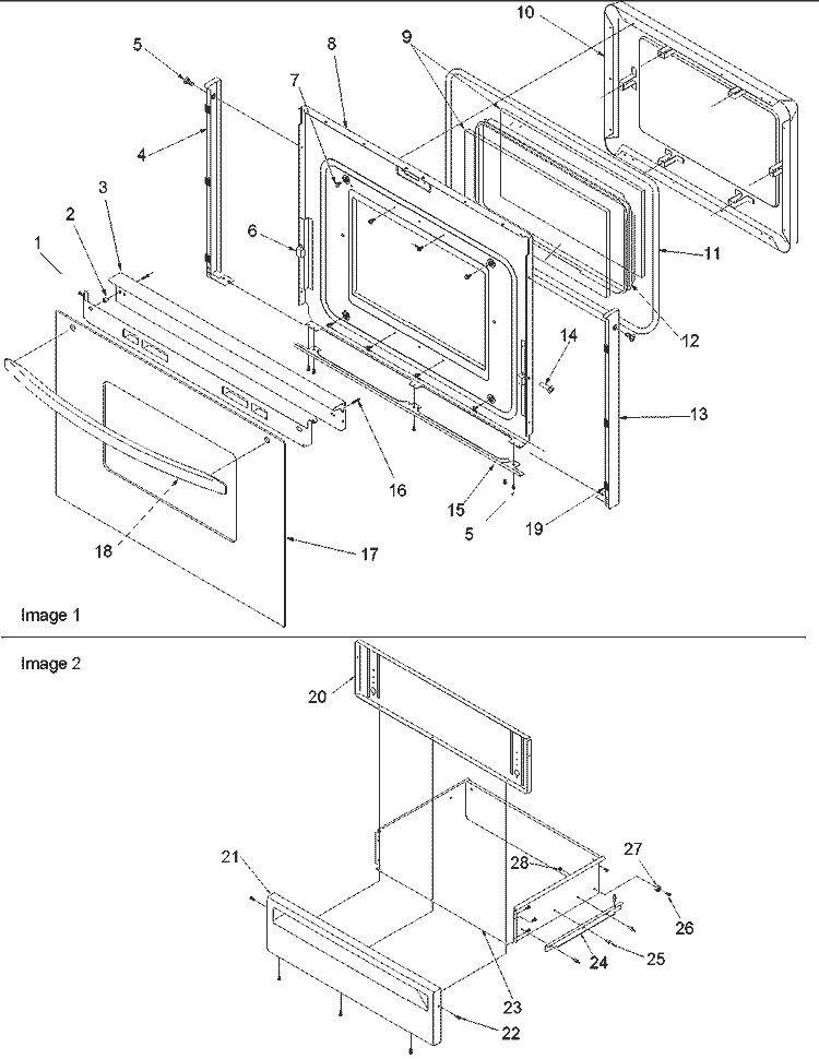 Oven Door and Storage Door Diagram and Parts List for ART6522CC P1143853NCC Amana Range