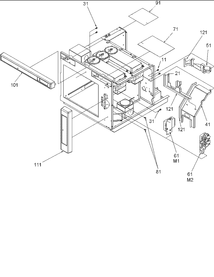 Chassis Assembly Parts Diagram and Parts List for MC52200 P1199501M Maytag Microwave