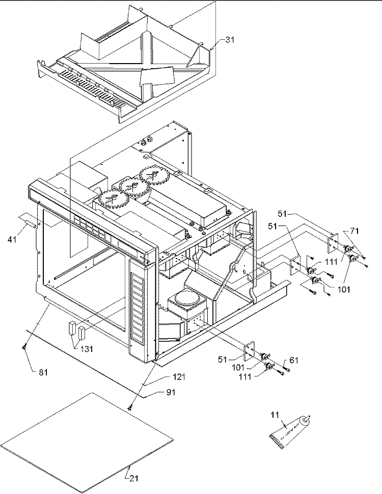 Chassis Diagram and Parts List for RC519MP P1199604M Amana Microwave
