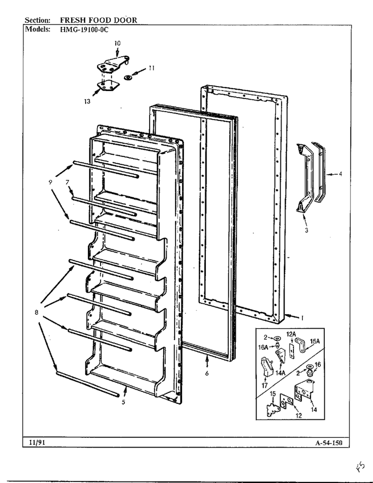 Fresh Food Door Diagram and Parts List for 19100-0C  Admiral Refrigerator
