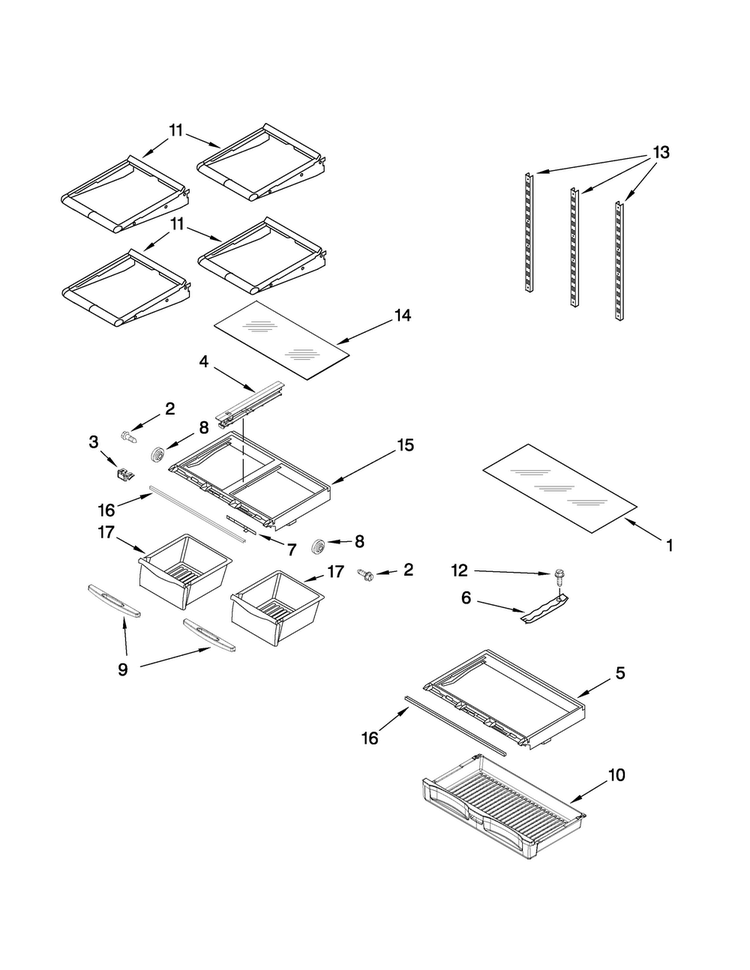 Shelf Parts Diagram and Parts List for MFT2771WEM2  Maytag Refrigerator