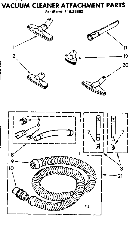 Attachment Parts Diagram and Parts List for 11629802  Kenmore Canister Vacuum