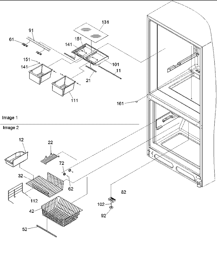Crisper Assy & Freezer Feature Assy Diagram and Parts List for BR18VL P1320703W L Amana Refrigerator