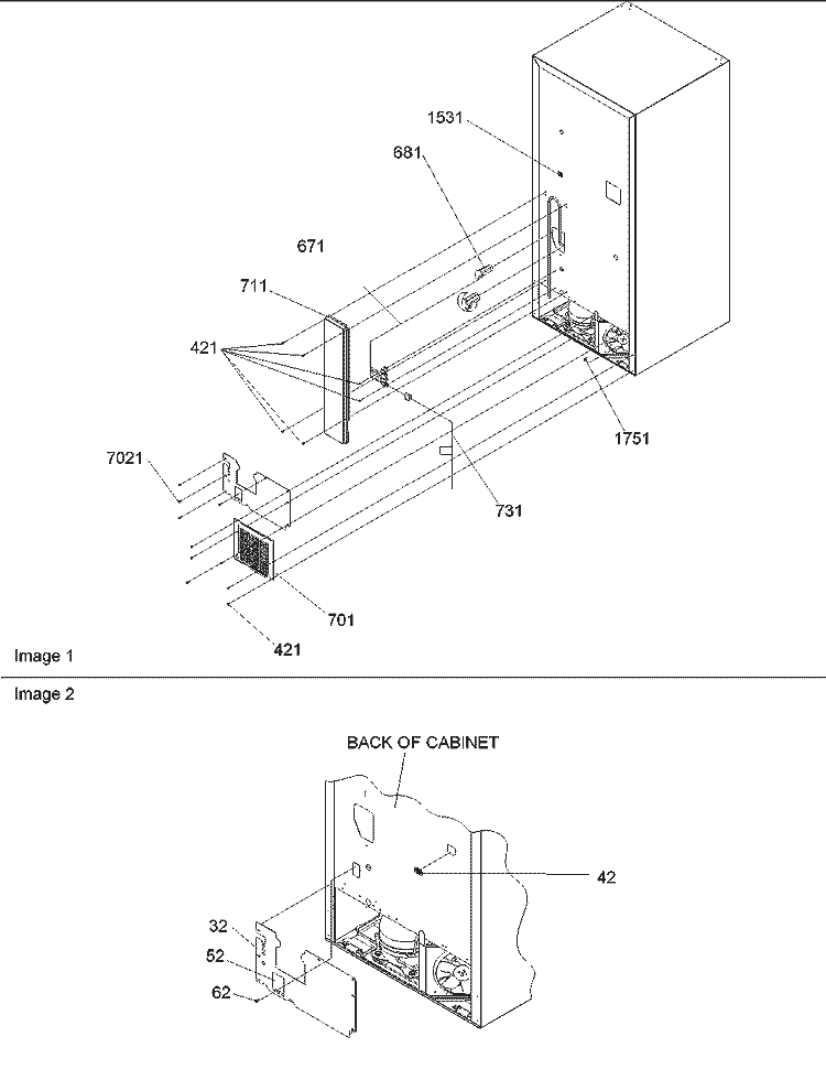 Cabinet Back Diagram and Parts List for BR18VL P1320703W L Amana Refrigerator