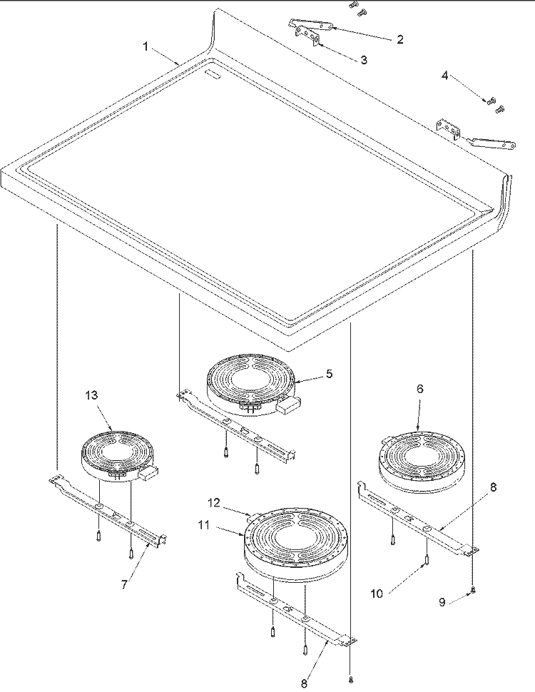 Main Top Diagram and Parts List for ARTC8621CC P1143856NCC Amana Range