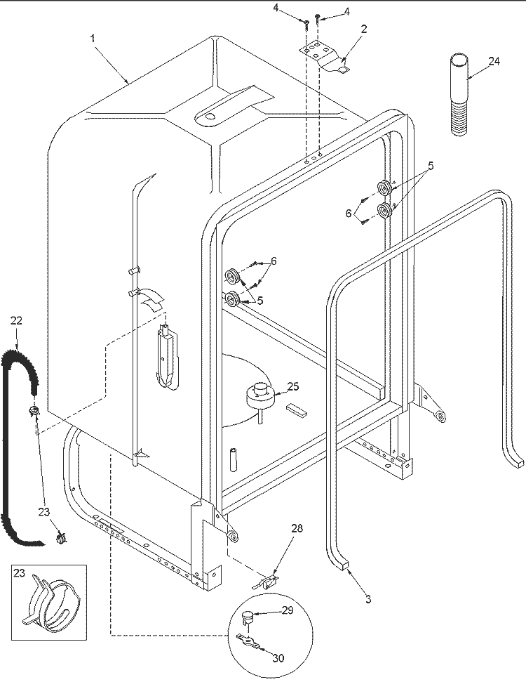 Tub Diagram and Parts List for DWA63AB P1318631W Amana Dishwasher