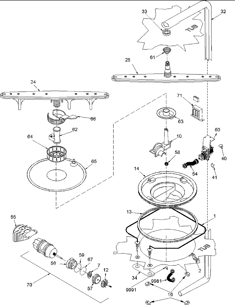 Motor Diagram and Parts List for DWA63AB P1318631W Amana Dishwasher