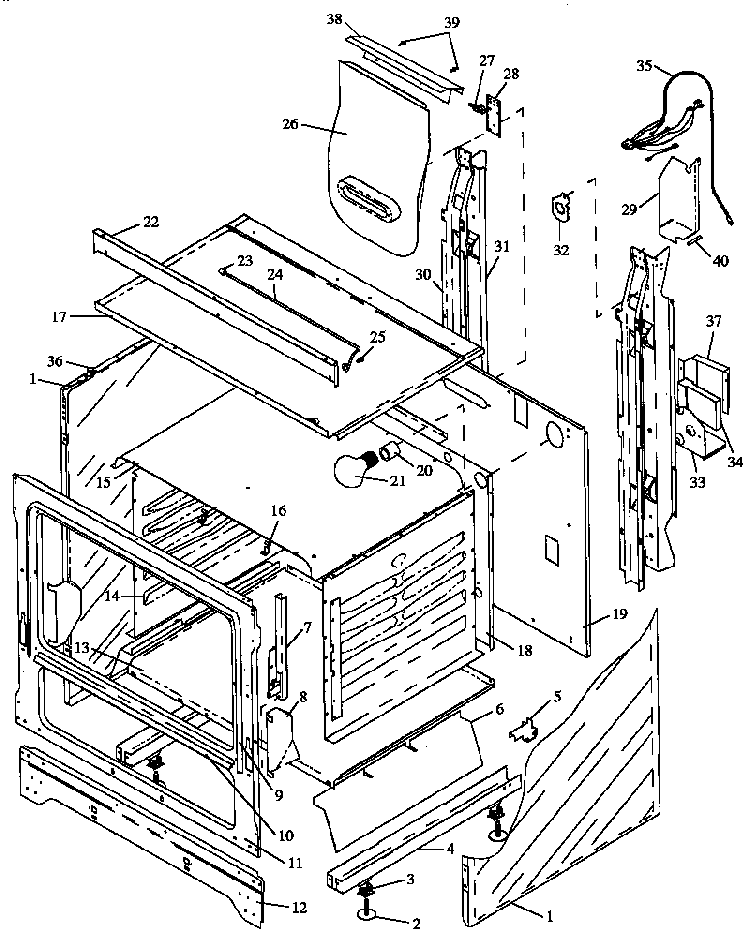 Cabinet Section Diagram and Parts List for RLN345UW P1142389NW Caloric Range