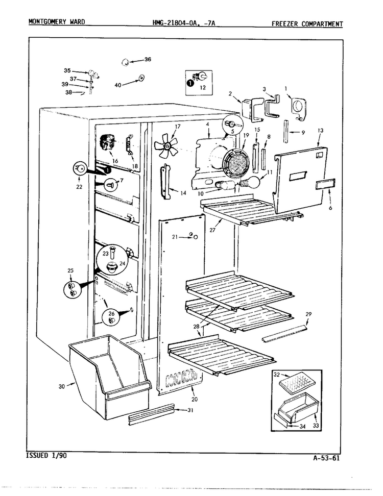 Freezer Compartment Diagram and Parts List for 21804A  Admiral Refrigerator
