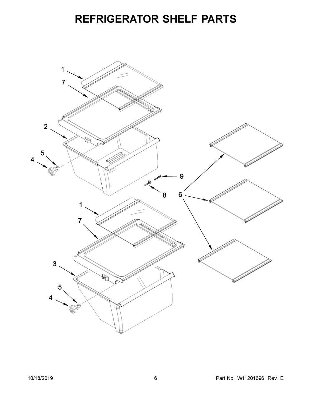 Refrigerator Shelf Parts Diagram and Parts List for ASI2575GRS00  Maytag Refrigerator