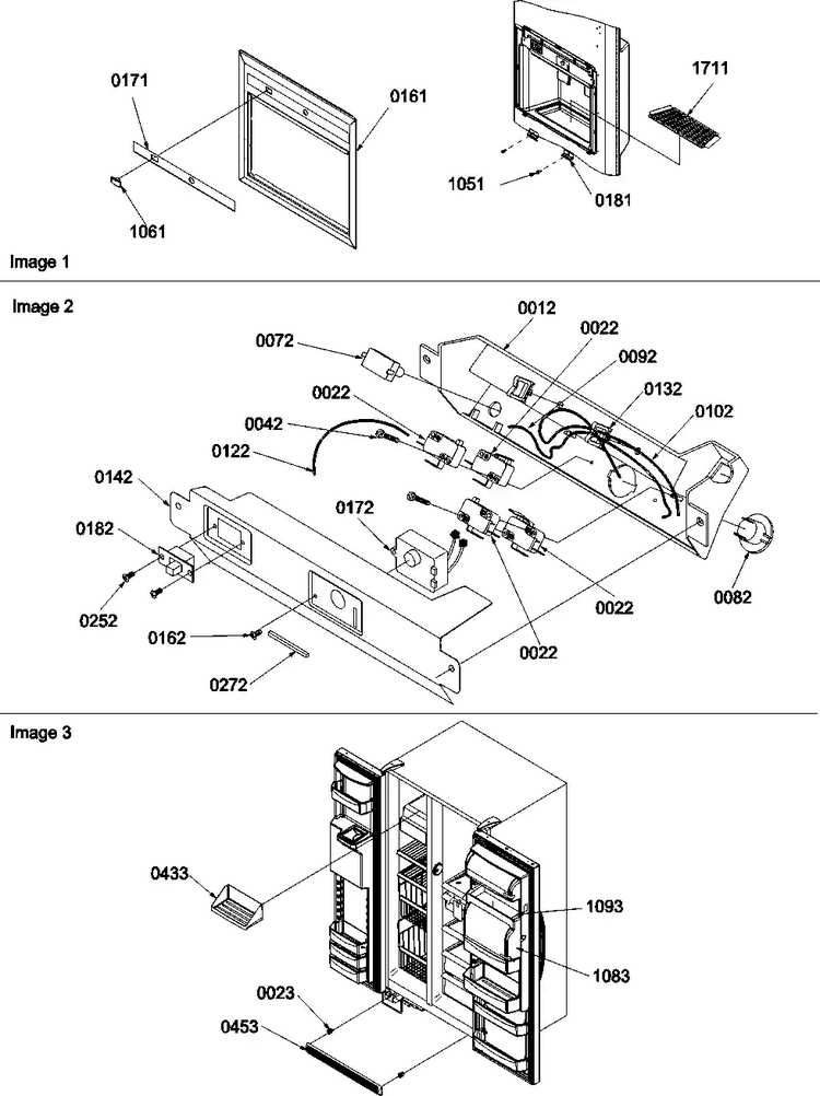 Facade Dispenser Cover, Elec Brkt Assy. Diagram and Parts List for SBDE21VPSE-P1317202WE  Amana Refrigerator