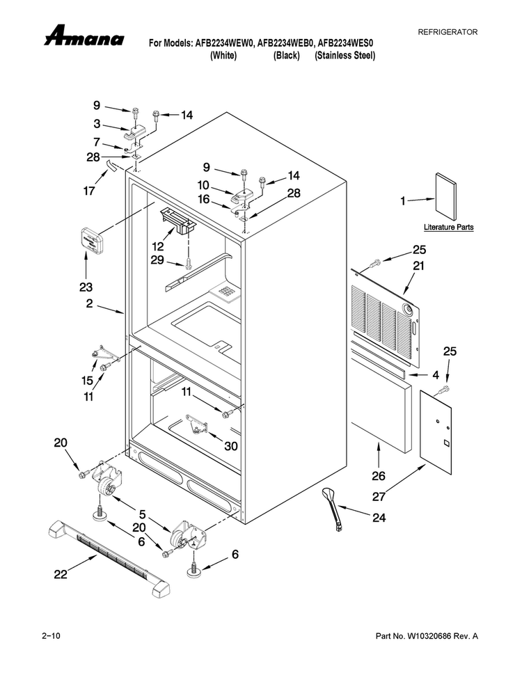 Cabinet Parts Diagram and Parts List for AFB2234WEB0  Amana Refrigerator