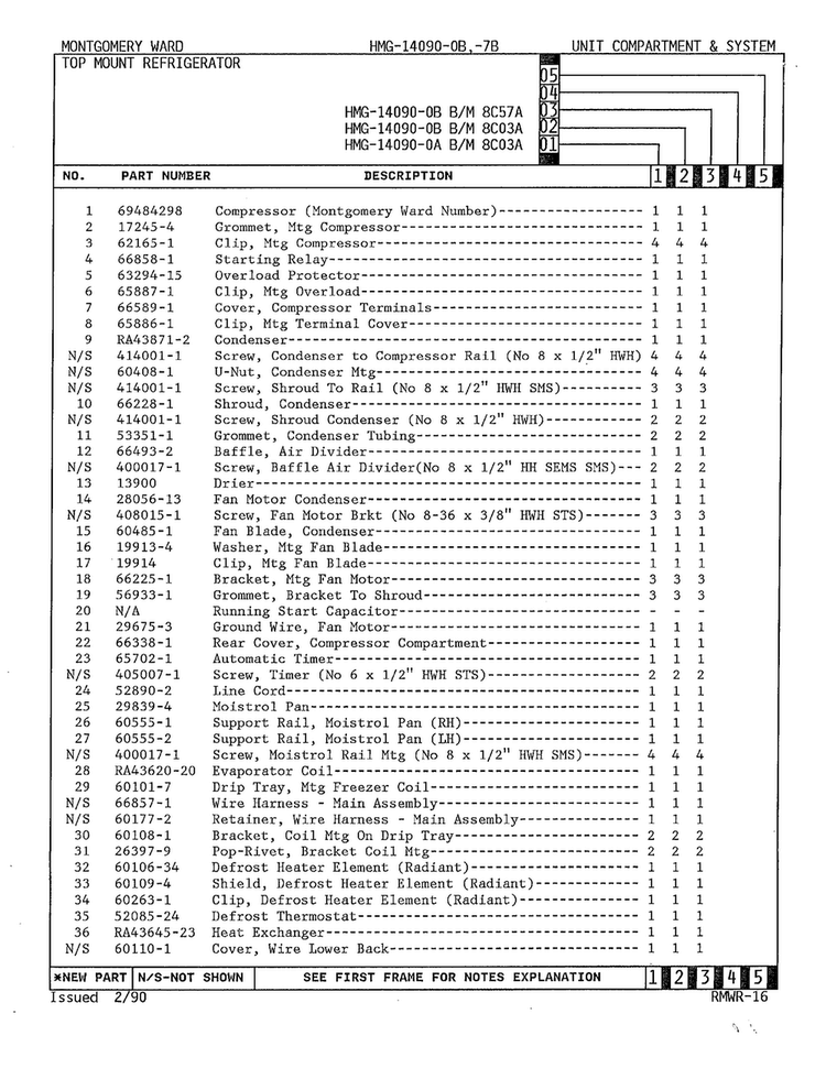 Unit Compartment And System Page 2 Diagram and Parts List for 14090A  Admiral Refrigerator