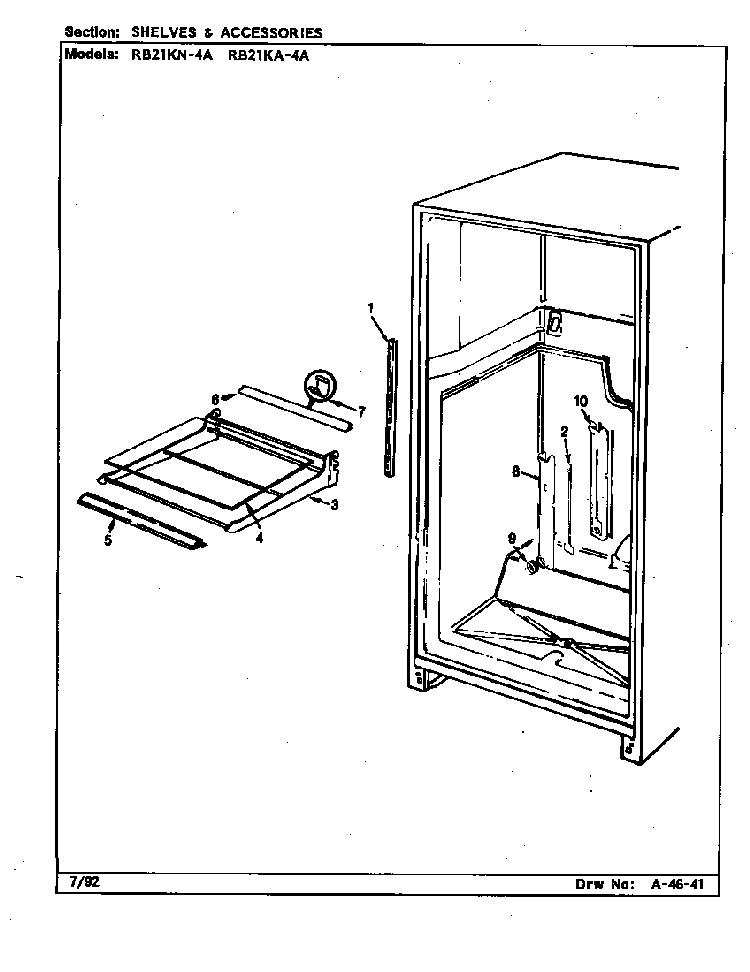 Shelves & Accessories Diagram and Parts List for RB21KN-4A CG83A Magic Chef Refrigerator