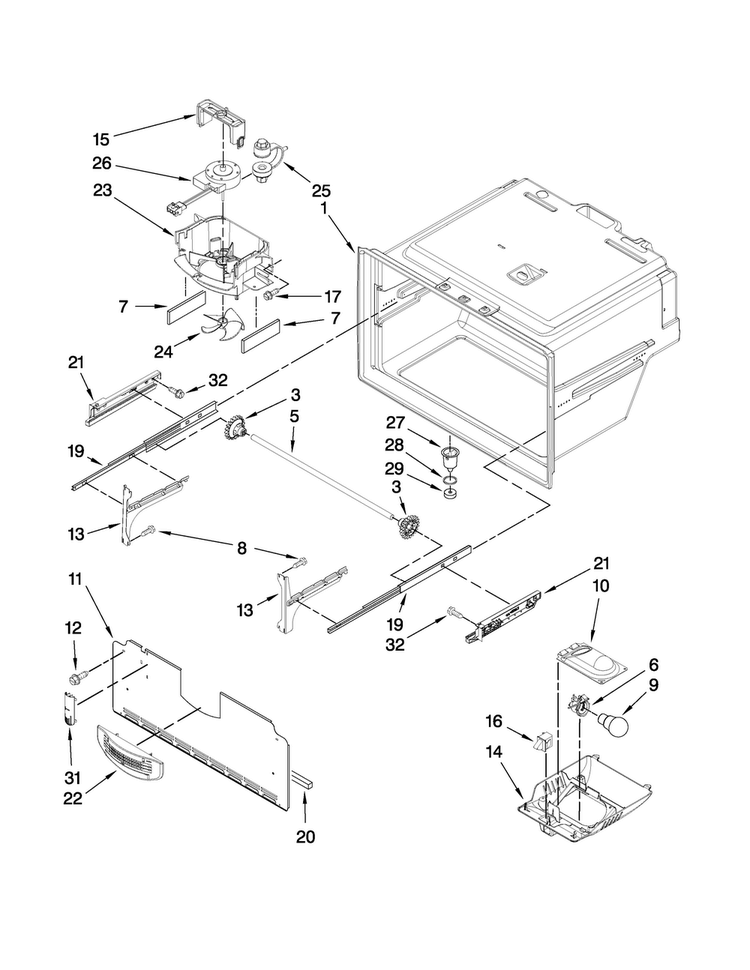 Freezer Liner Parts Diagram and Parts List for MFI2067AES7  Maytag Refrigerator