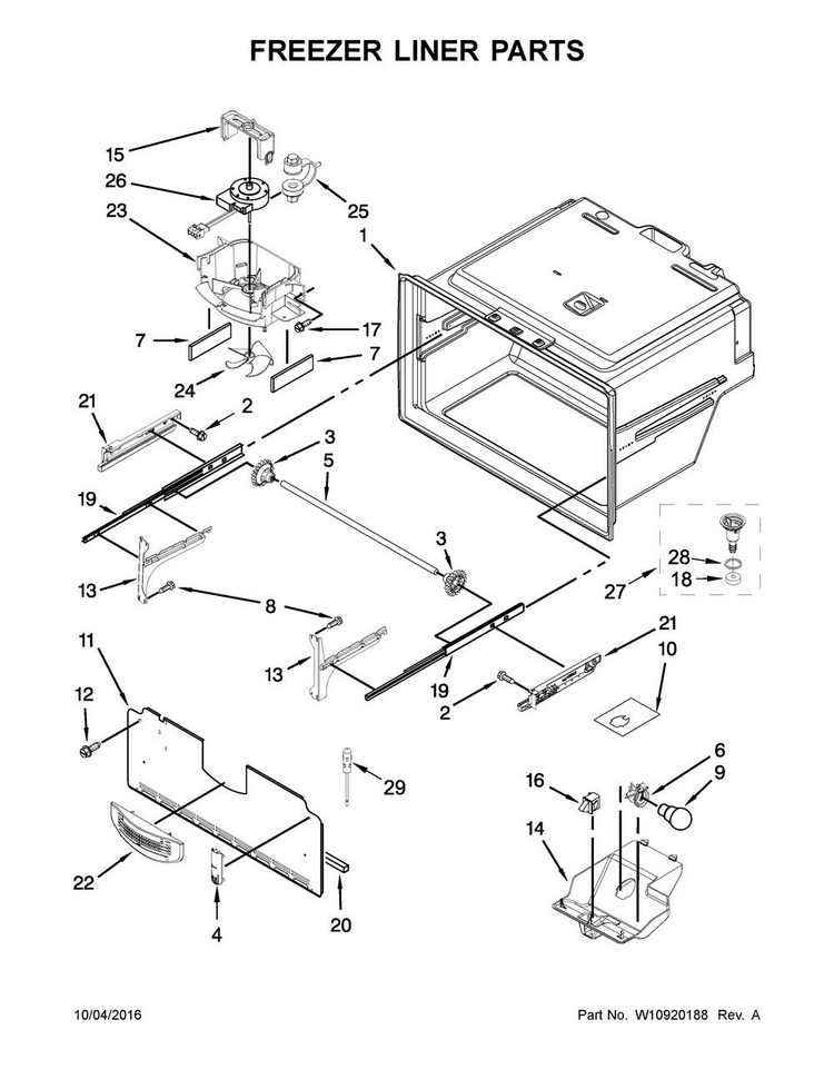Freezer Liner Parts Diagram and Parts List for MFI2570FEB00  Maytag Refrigerator