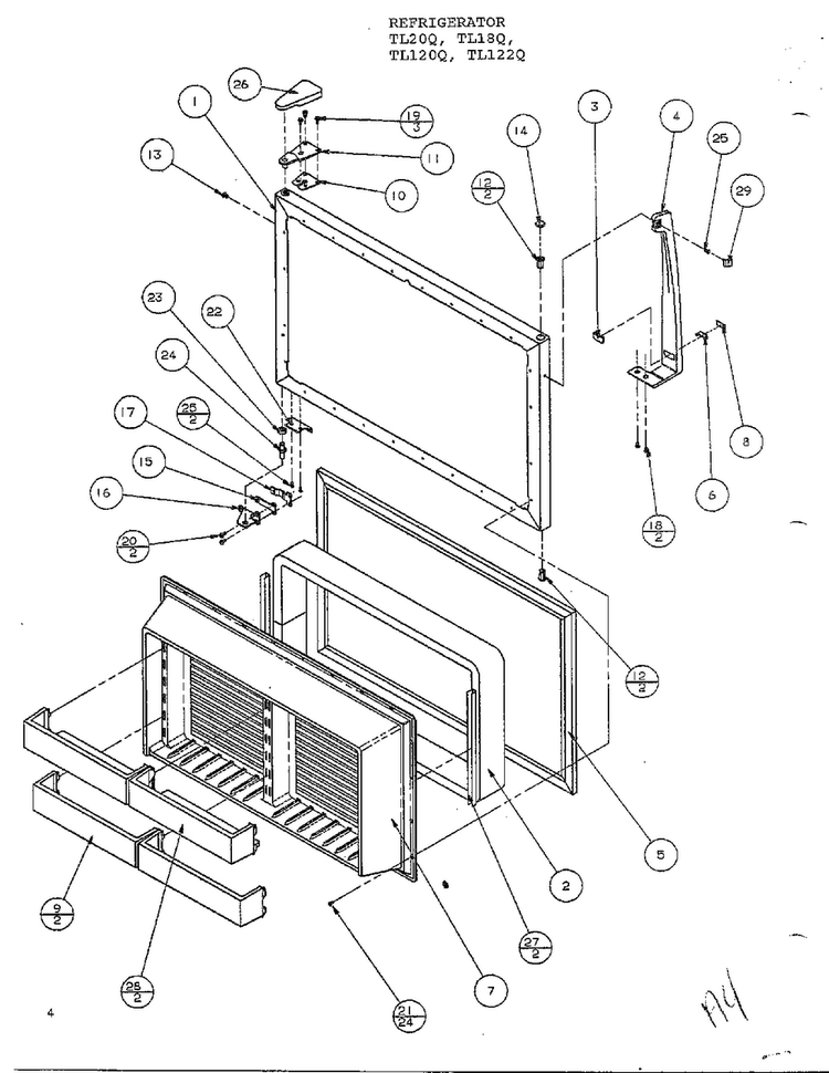 Freezer Door Diagram and Parts List for TL120Q  Amana Refrigerator
