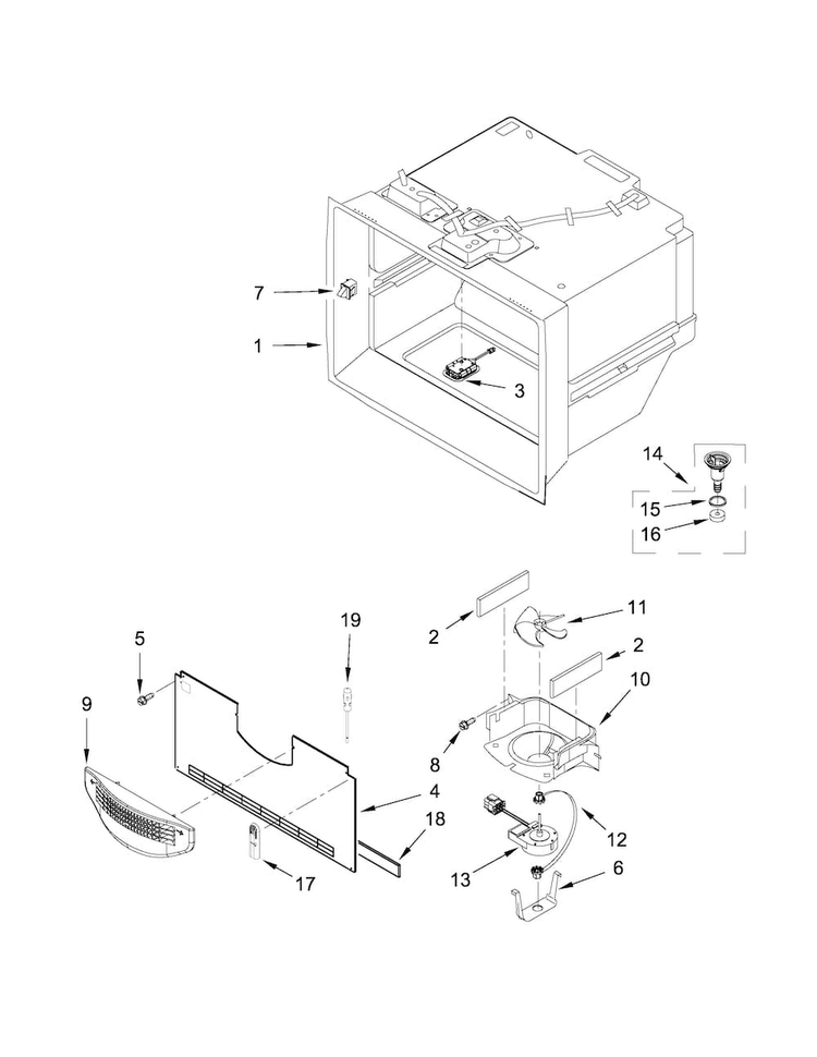 Freezer Liner Parts Diagram and Parts List for JFX2897DRM02  Jenn-Air Refrigerator