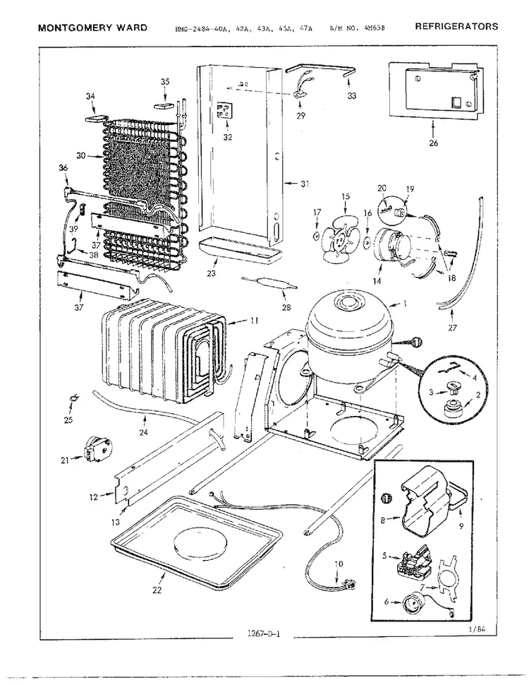 Unit Compartment/system Diagram and Parts List for 2484-42A  Admiral Refrigerator