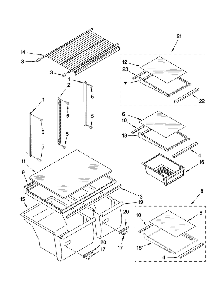 Shelf Parts Diagram and Parts List for A9RXNMFWS02  Amana Refrigerator