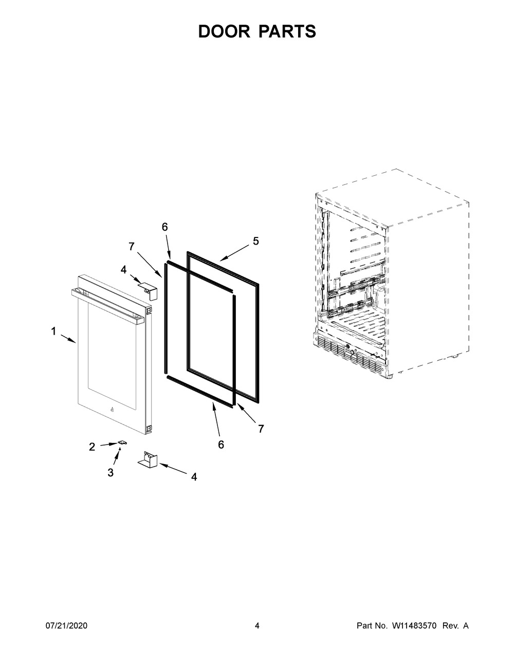 Door Parts Diagram and Parts List for JUWFL242HM01  Maytag Wine and Beverage Cooler