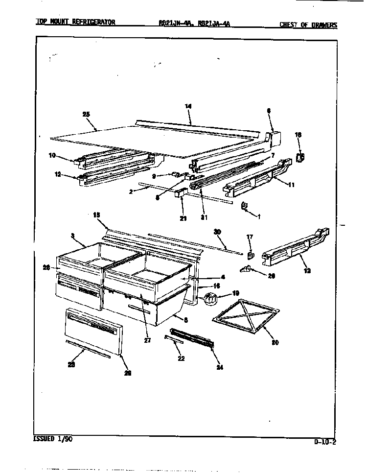 Chest Of Drawers Diagram and Parts List for RB21JN-4A 9A24A Magic Chef Refrigerator