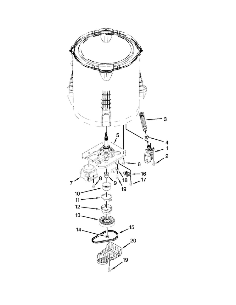 Gearcase, Motor And Pump Parts Diagram and Parts List for NTW4750BQ0  Amana Washer