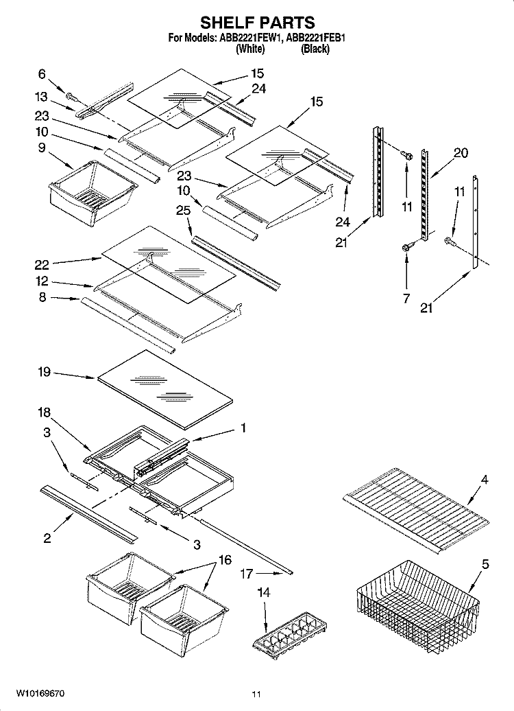 SHELF PARTS Diagram and Parts List for ABB2221FEB1  Amana Refrigerator
