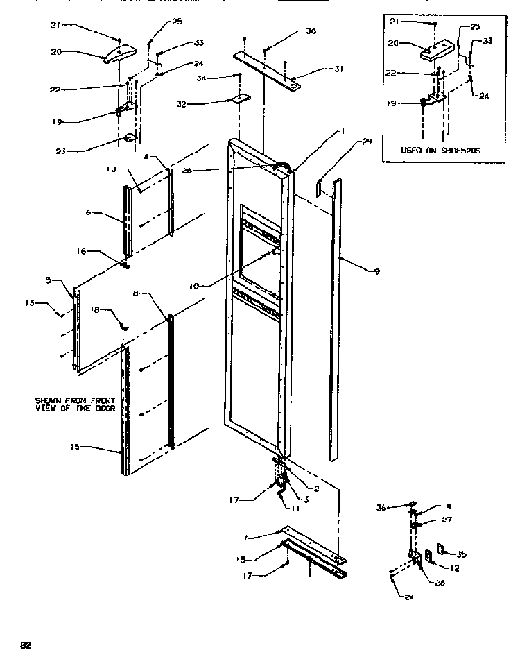 Door/hinge/trim Freezer Diagram and Parts List for SXD520SL-P1182401WL  Amana Refrigerator