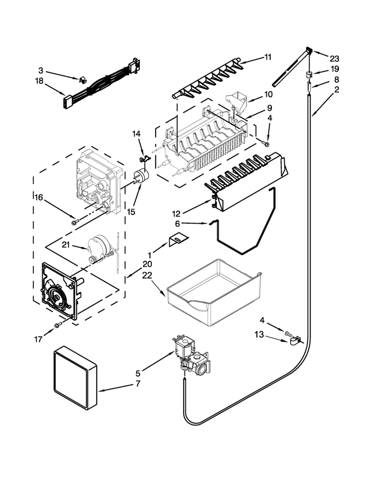 Icemaker Parts Diagram and Parts List for MBF1953DEE00  Maytag Refrigerator