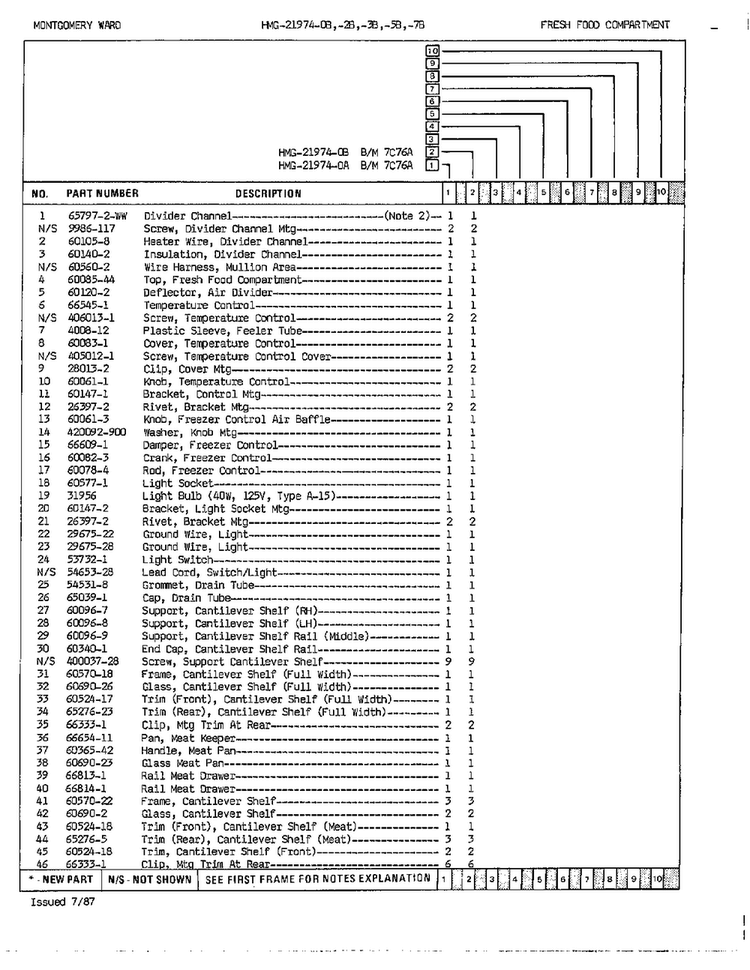 Fresh Food Compartment Page 2 Diagram and Parts List for 21974A  Admiral Refrigerator